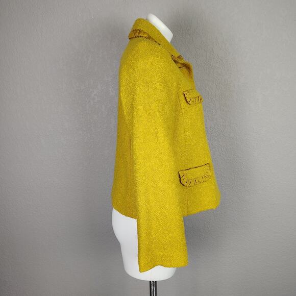 J.Crew Fall 2009 Ruffle-Trim Wool Blend Bouclé Lady Jacket Mustard NWT Sz 4 - Picture 3 of 13